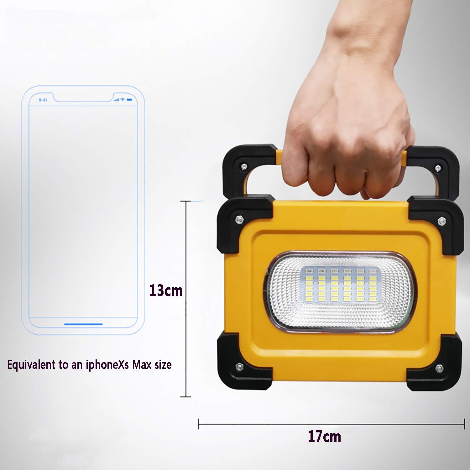 Lampada da lavoro ricaricabile, 60 W, portatile, 15000 lm, impermeabile, batteria integrata con base magnetica, ideale per campeggio all'aperto e illuminazione di emergenza