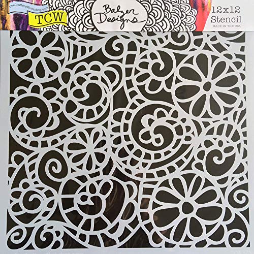The Crafters Workshop Reusable Stencils for Crafts, Art, Journaling, Scrapbooking, Card Making, Airbrushing, Painting or Mixed Media, 2 Pk, 12" x 12", Flower Frenzy/Swirly Garden - Thumbnail 3