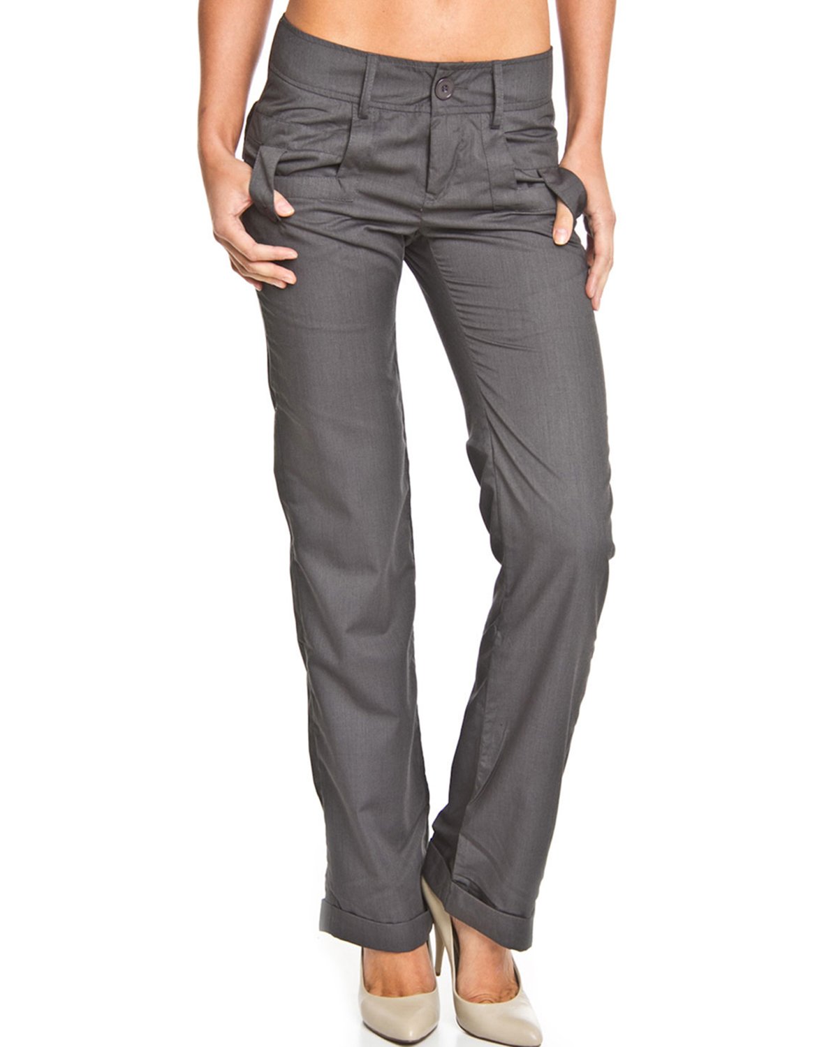 Womens Button Tab Skinny Fashion Pants