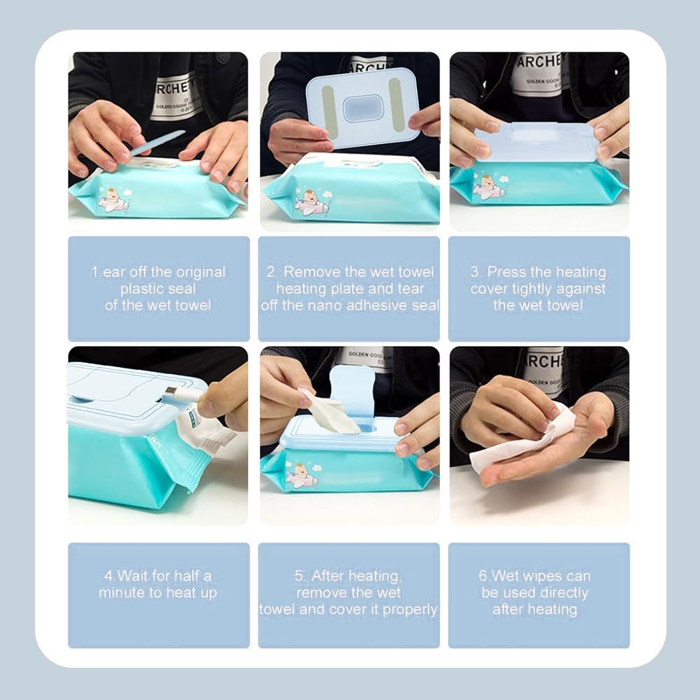 Glomora Baby Thermostat Wipe Warmer, Portable USB Wet Wipe Warmer, Wipe Heater Wet Tissue Heater Evenly Overall Heating Silence (Light Blue)