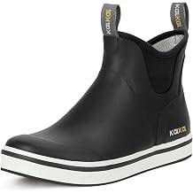 Kalkal Mens Deck Boots Anti-Slip Saltwater Fishing Rain Boots with Memory Foam, Waterproof Rubber Ankle Work Boots for Sailing Size 7-14