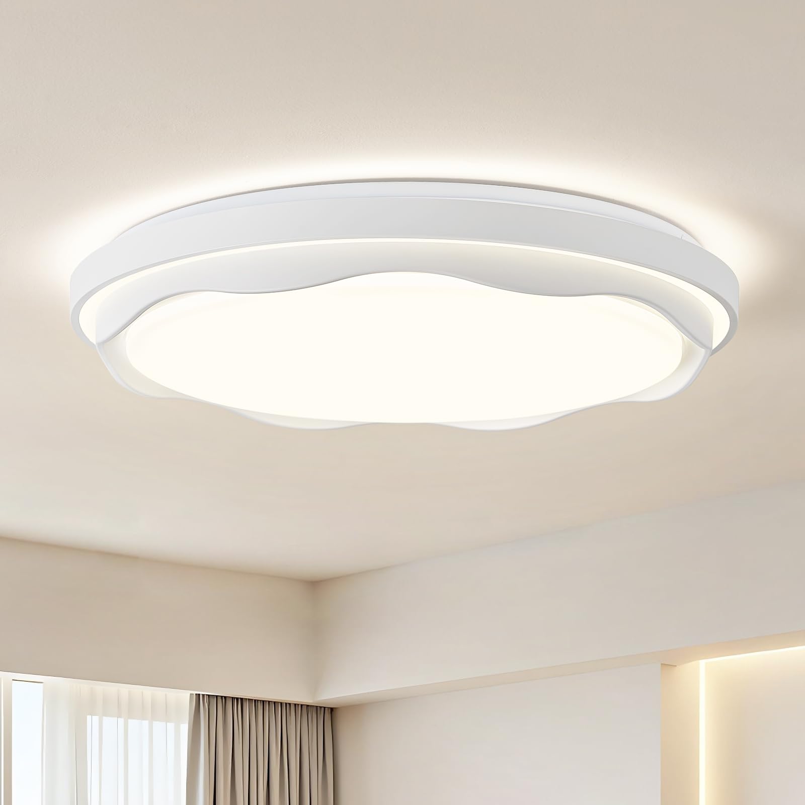 Qamra LED Deckenlampe, 49 cm Weiße Acryl Deckenleuchte, Rund