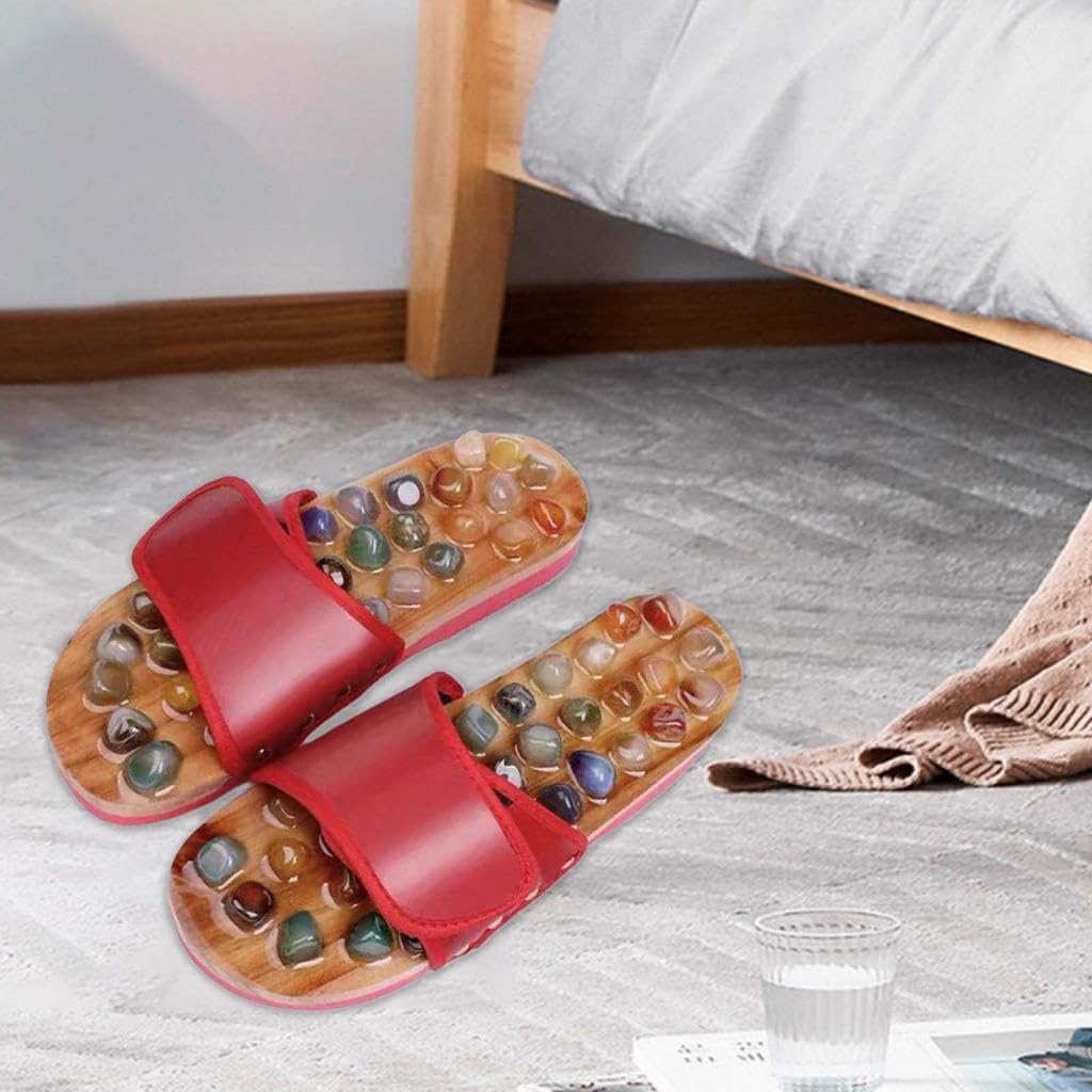 Massage Slipper Akupressur Sandalen mit Naturstein Bequeme Fußmassage Hausschuhe Verstellbares Design rutschfest Und Langlebig für Männer Frauen, 39 bis 40