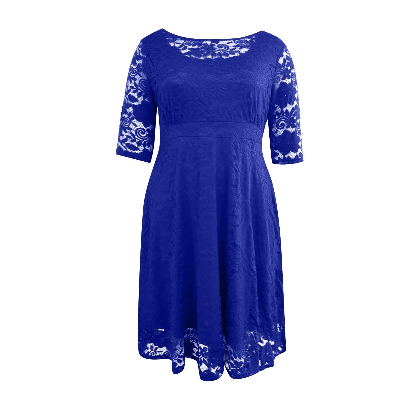 Festliche Kleider Damen Große Größen Spitze Lang Silvester Kleid Damen Midi A Linie Abendkleid Damen Halbarm Abendkleider Elegant Für Hochzeit Cocktailkleid Frauen Für Mollige Spitzenkleid