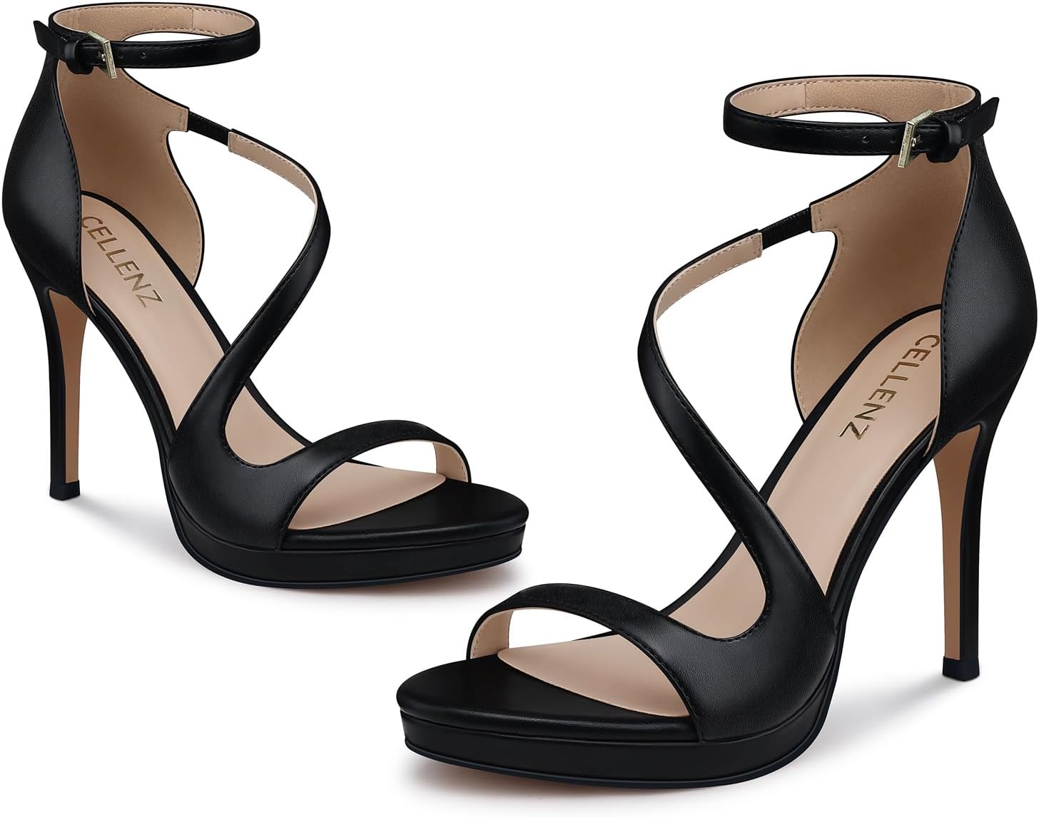 Stiletto Women High Heels: 4.3 Inch Comfortable Heels Prom Party Wedding, Peep Toe Platform Heels, Black White Silver Gold Strappy Heel Sandals - Image 4