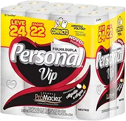 Personal VIP - Papel Higiênico Folha Dupla, Branco 24 unidades (Embalagem pode variar)