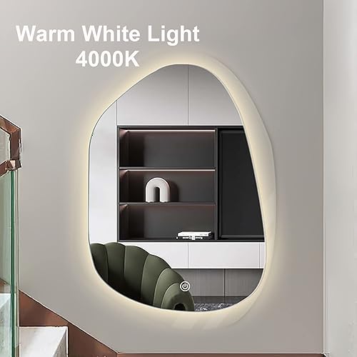 Miniatura 6 de Espejo inteligente retroiluminado para baño, asimétrico, para pared, irregular, regulable, espejo de maquillaje para pared, espejo de tocador para