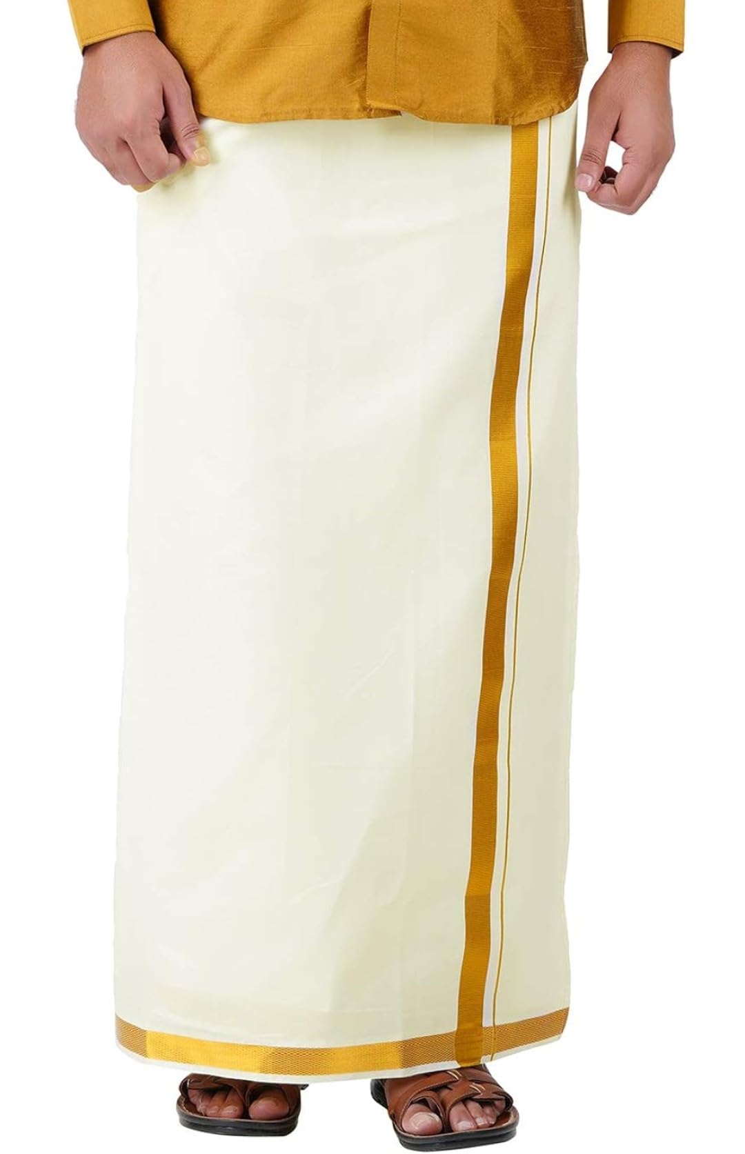 Men's Cotton Double Dhoti With gold jari Border (8 mulam) 4 mtrs-picture-28