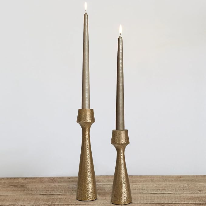 Iron Taper Candle Holder - Set of 2 Decorative Candle Stand, Metal Decorative Candlestick Holder for Wedding, Dining Table, Party Decoration (Gold)