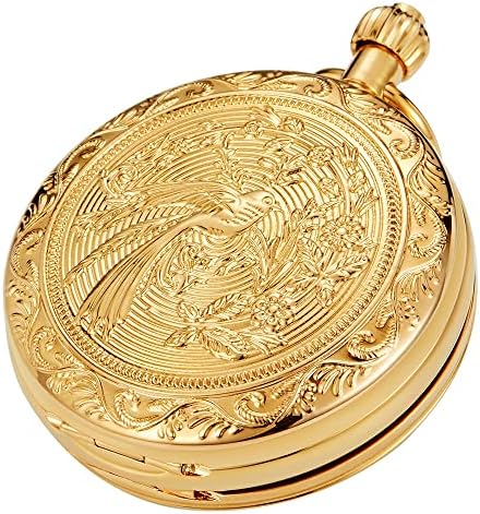 Tiong Vintage Mechanical Pocket Watch Unique Tourbillon Moon Phase Roman Numerals Scale Double Hunter Pocket Watches & Gift Box