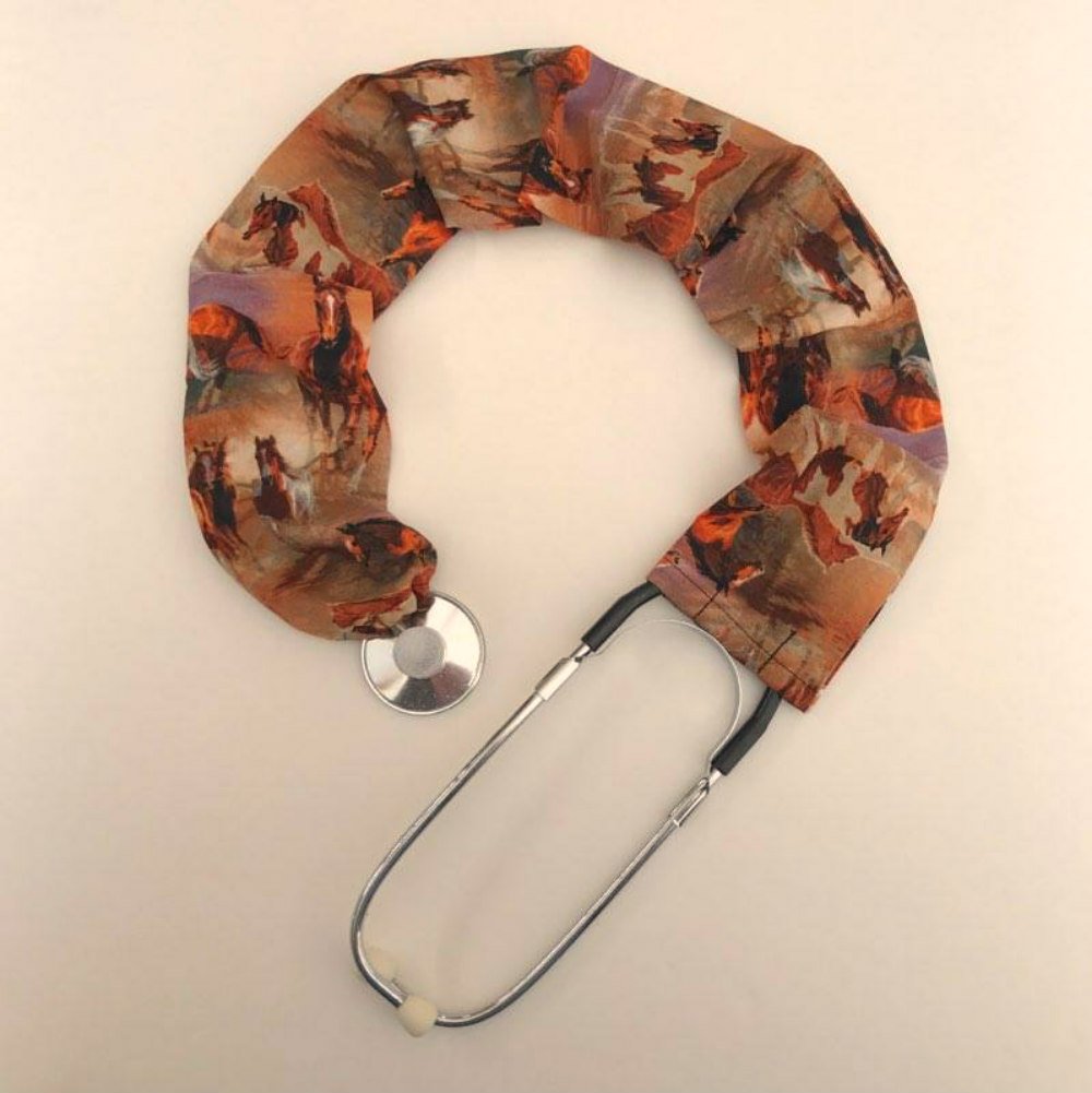 Stethoscope Covers Handmade Variety Patterns Colors 100% Cotton Scrunchie (Wild Horses)
