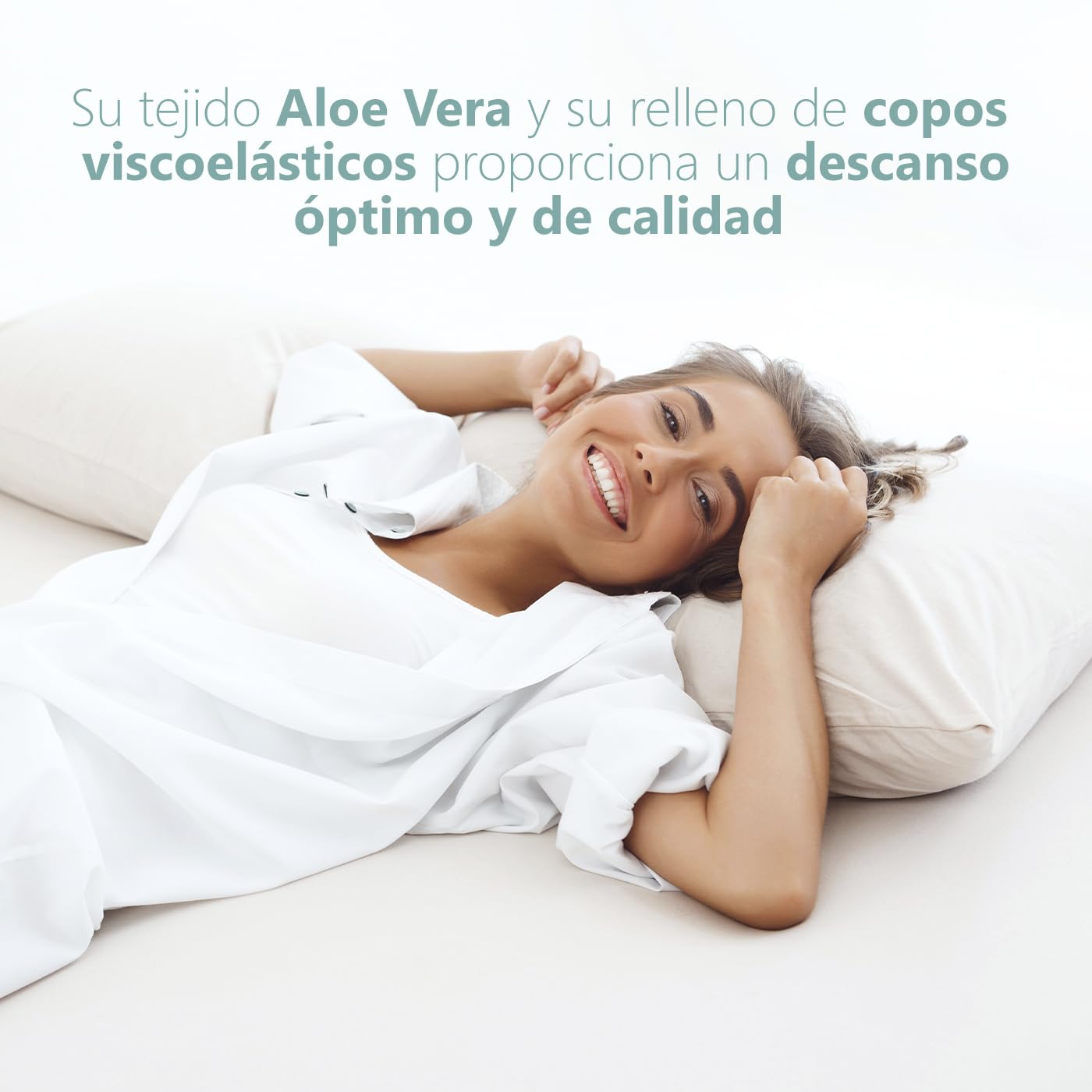 MERCURY TEXTIL- Almohada de Copos Viscoelásticos, Tejido Strech de Aloe Vera Transpirable y Termorregulable, Firmeza Media (135 cm) — view 7