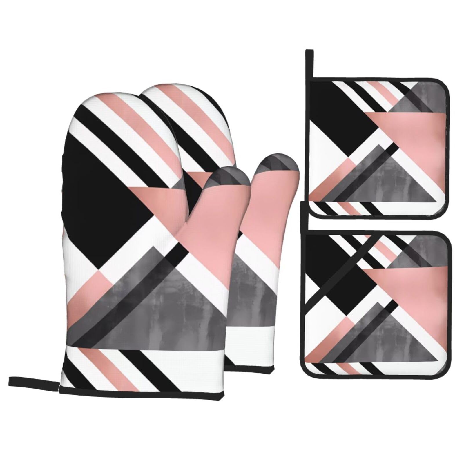 HJFCZH Abstract Triangle Striped Prints Kitchen Throw Set: Durable Oven Layers with Waterproof Polyester – 4 Piece Heat Protection System
