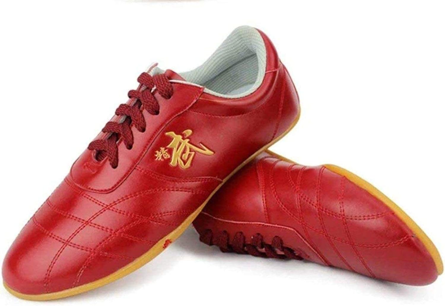 NYKJBD Leather Martial Arts Shoes Tai Chi Kung fu Shoes Unisex Outdoor Lightweight Sneakers for Daily Training, Non-Slip Wear-Resistant Rubber Sole,Red-9