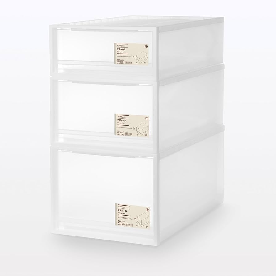 無印良品　引き出しケース 8ケース 約40×65×24cm Amazon｜無印良品 ポリプロピレン衣装ケース 中 幅40×奥行65×高