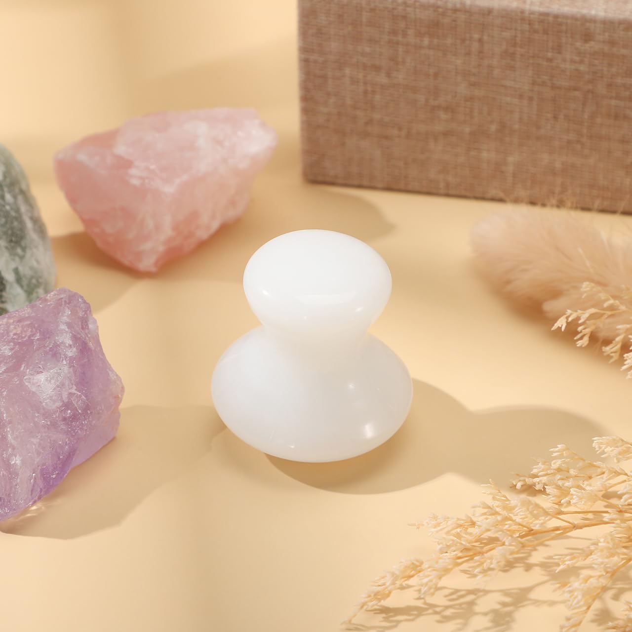Uonlytech Jade Massage Stone Mushroom Head Massager for Home Spa Therapy Handheld Tool to Improve Circulation Reduce Soreness and Enhance Mobility 1.57X1.57X1.37 Inch