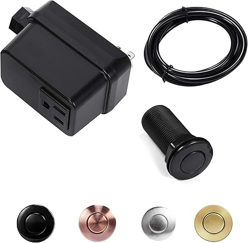 Botón de eliminación de basura negro de 2.5 pulgadas de largo, sin cable, interruptor superior del fregadero, kit de interruptor de aire de