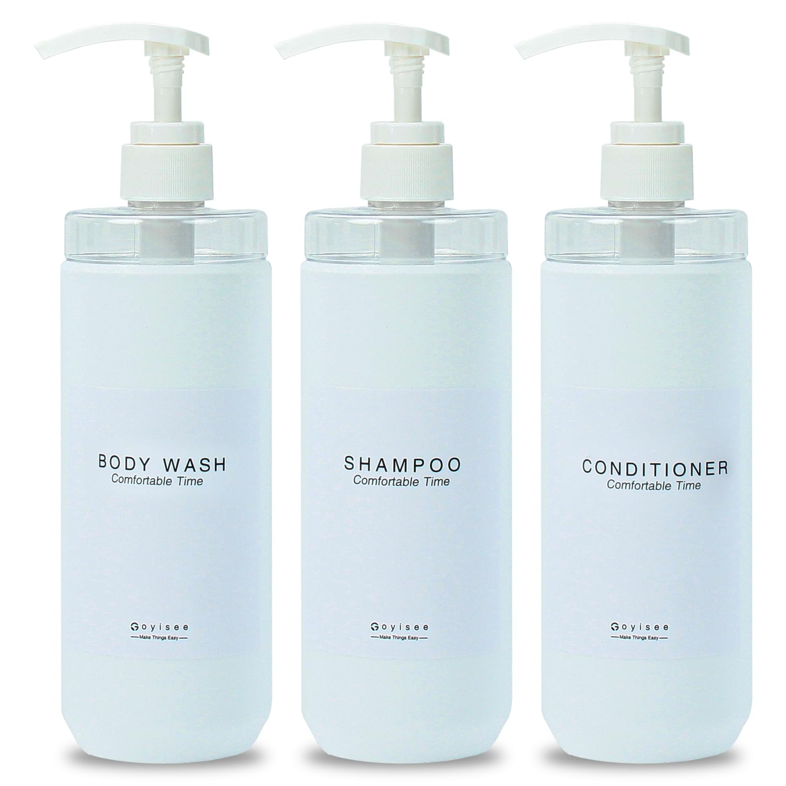 Goyisee e Shampoo and Conditioner Dispenser Set, 3 Plastic Bottles with Wall Brackets, Shower Soap Dispenser (White-3B-PZP)