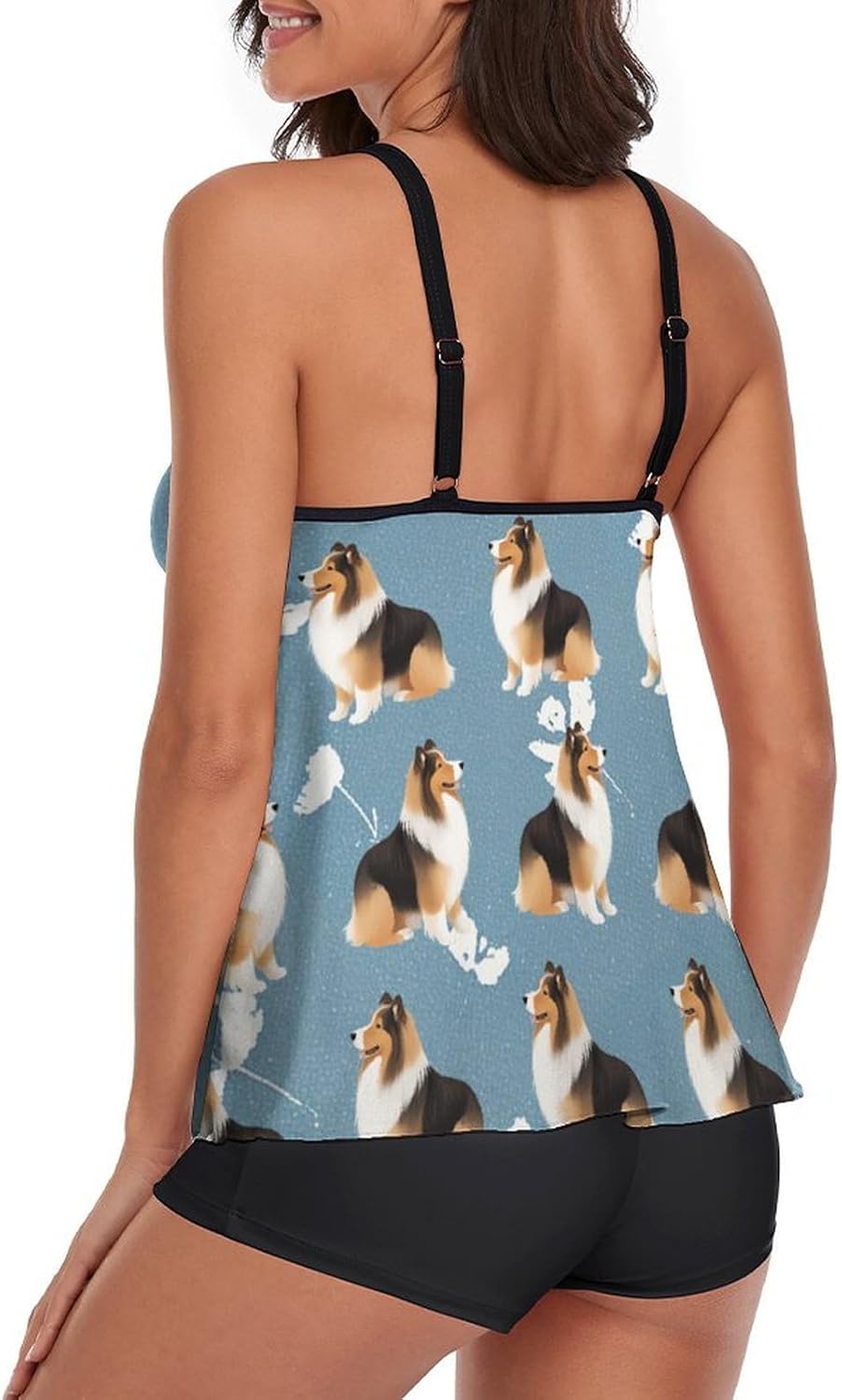 Women's Vintage Style Tankini Set, 2 Piece Modest Tummy Control Swimsuit with Tank Top