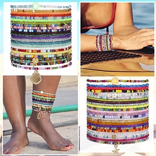 Image of Beaded Anklets for Women Handmade Boho Beaded Ankle Bracelets Colorful Beads Foot Anklets for Women
