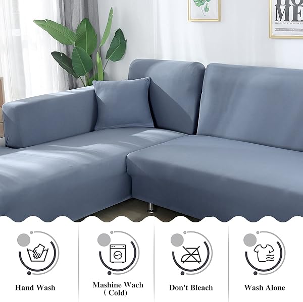 Jaotto Copridivano con Penisola Elasticizzato A Sinistra Destra, Fodere Copridivano Angolare Universale, Copri Divano Chaise Longue a Forma di L (3 posti+3 posti, grigio blu) - 4