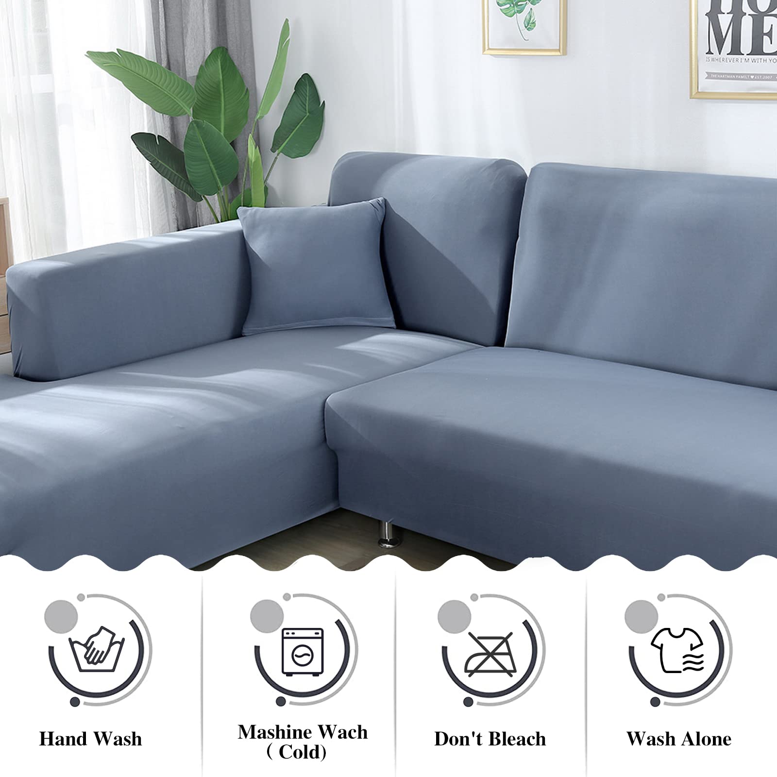 Jaotto Fodera per divano angolare estensibile 2 pezzi, copridivano elastico a forma di L, rivestimento per divano universale lavabile, copertura per divano (2 posti+3 posti, grigio blu)