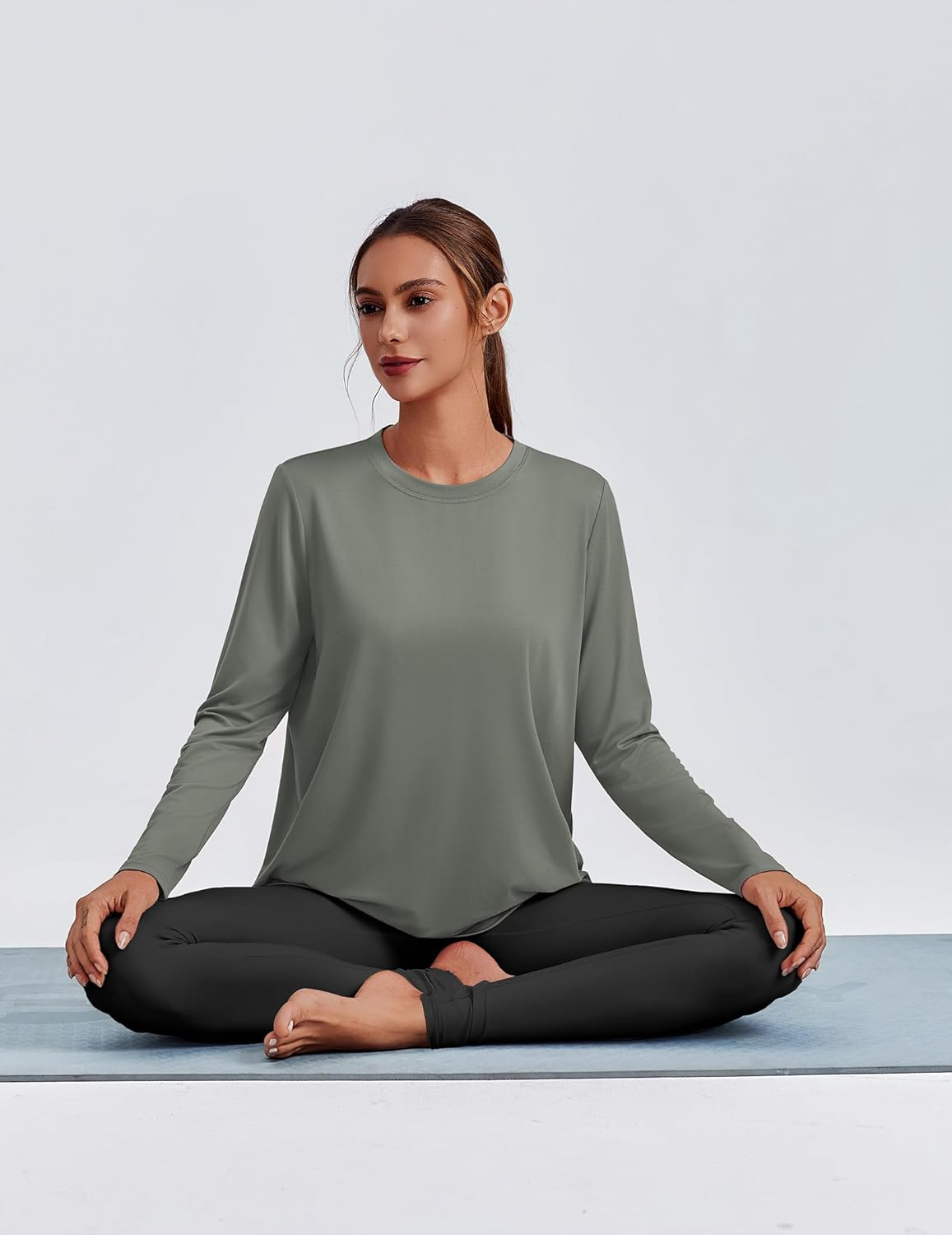 PINSPARK Workout Tops for Women Long Sleeve Yoga Shirts Crew Neck Athletic Top Loose Fit for Running Gym Hiking - Image 3