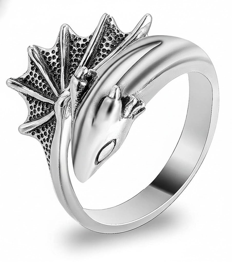 lovemi movements Dragon Head Silver Adjustable Ring for Men and Women, Statement Ring with Textured Design-picture-13