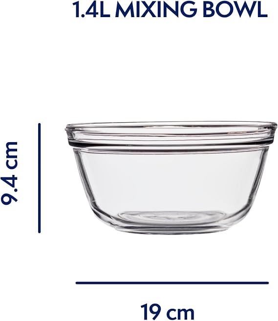 Anchor Hocking 81574 1.5 Litre Glass Mixing Bowl Batter Bowl Toughened Glass