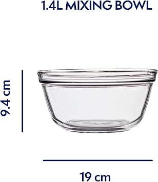 Anchor Hocking 81574 1.5 Litre Glass Mixing Bowl Batter Bowl Toughened Glass
