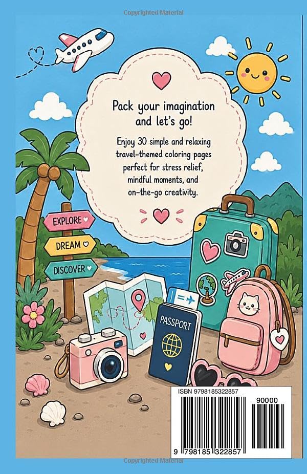 Travel Time: A Travel-Sized Coloring Book for Relaxation | 30 Easy Travel-Themed Coloring Pages | Cute Coloring Book for Adults, Teens & Kids | Stress Relief, Mindfulness & On-the-Go Creativity image 3