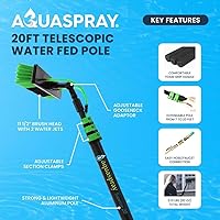 Vista 2 de Cepillo de limpieza de panel solar ligero de 20 pies y poste de alimentación de agua, kit de limpiador de ventanas y sistema de limpieza de paneles