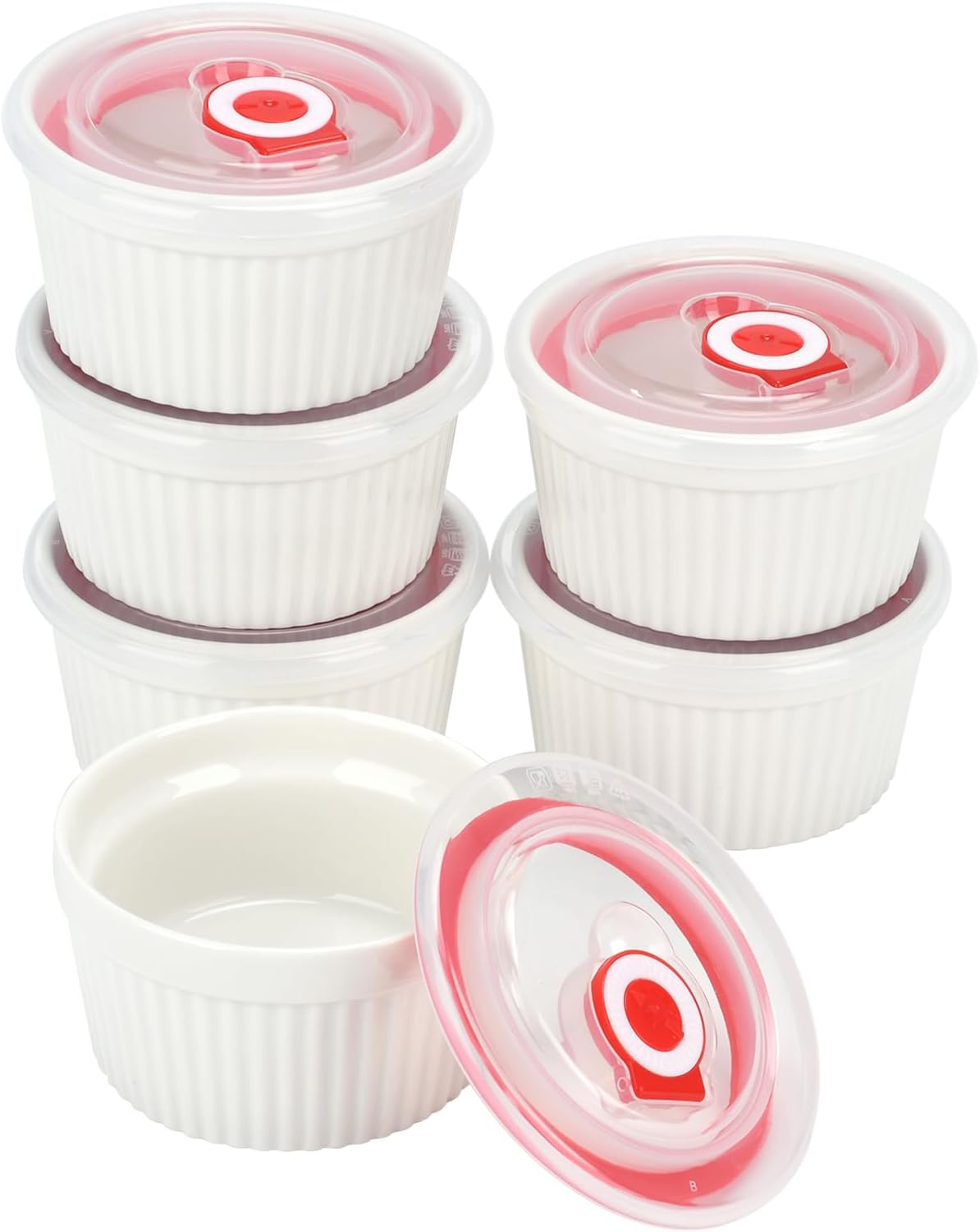 Ramekins with Lids Set of 6, 8 Oz Porcelain Creme Brulee Dishes