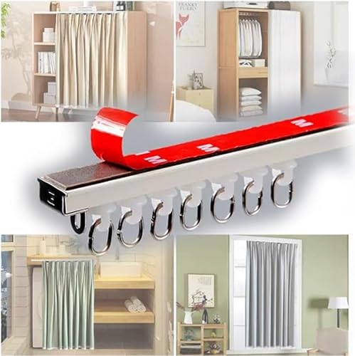 Selbstklebende Vorhangschiene für die Decke, 1,6 Fuß bis 9,2 Fuß, kein Bohren, selbstklebende Gardinenstange, für Fenster, Dusche, Schrank, Schrank, Wohnmobil, Raumteiler, keine Schäden an Deckenschie