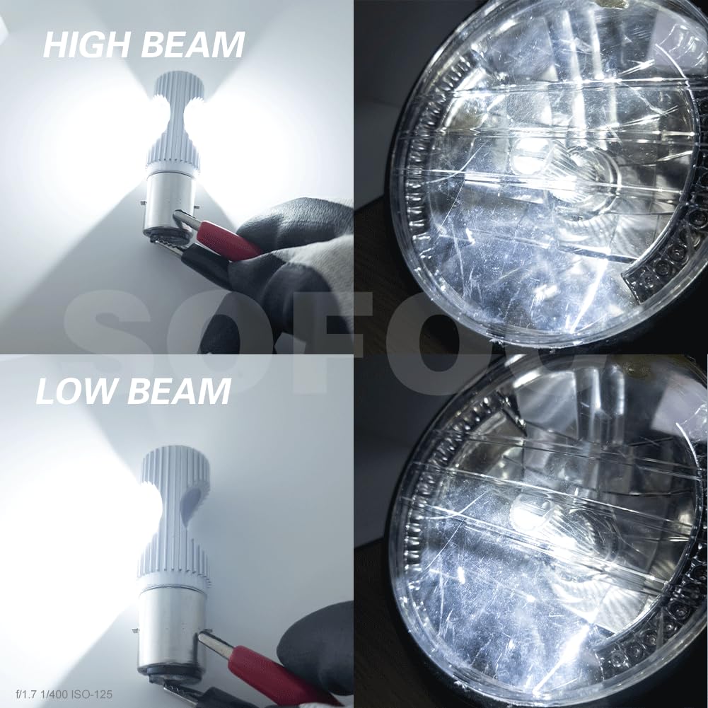 SOFOC S2 BA20D Lampadina LED per Faro Moto/Auto Bianco Freddo 6500K 6V 12V 24V Compatibile con 6-30V AC/DC 2000LM 300% Più Luminosa dell'Alogena Anabbagliante/Abbagliante 2SMD 1pcs