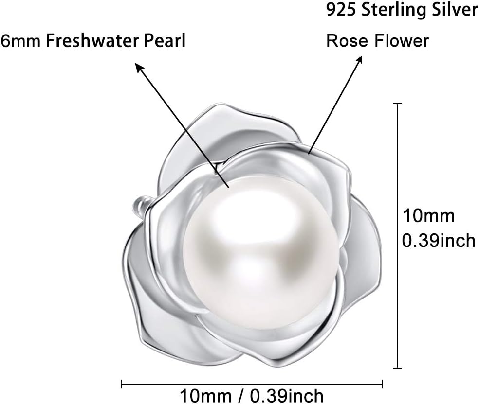 JORA Rose Gold Plated Sterling Silver Rose Flower & Pearl Stud Earrings for Women - Image 5