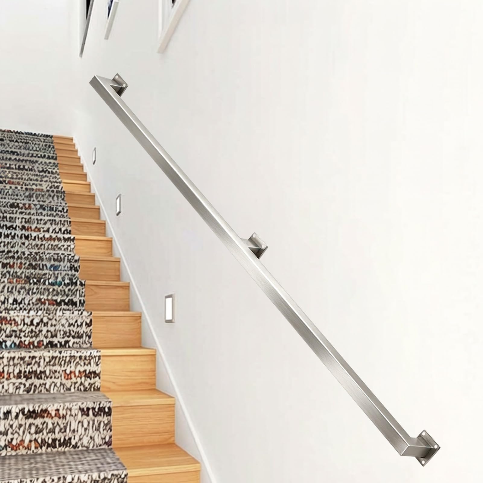 Liyadolaam Women's One Color Silver Stair Handrail Stainless Steel 200Kg Load Capacity Wall Mount Non-Slip Safety Support Staircase Railings For Extremely Narrow Stairwells Indoor Outdoor(9Ft/270Cm)