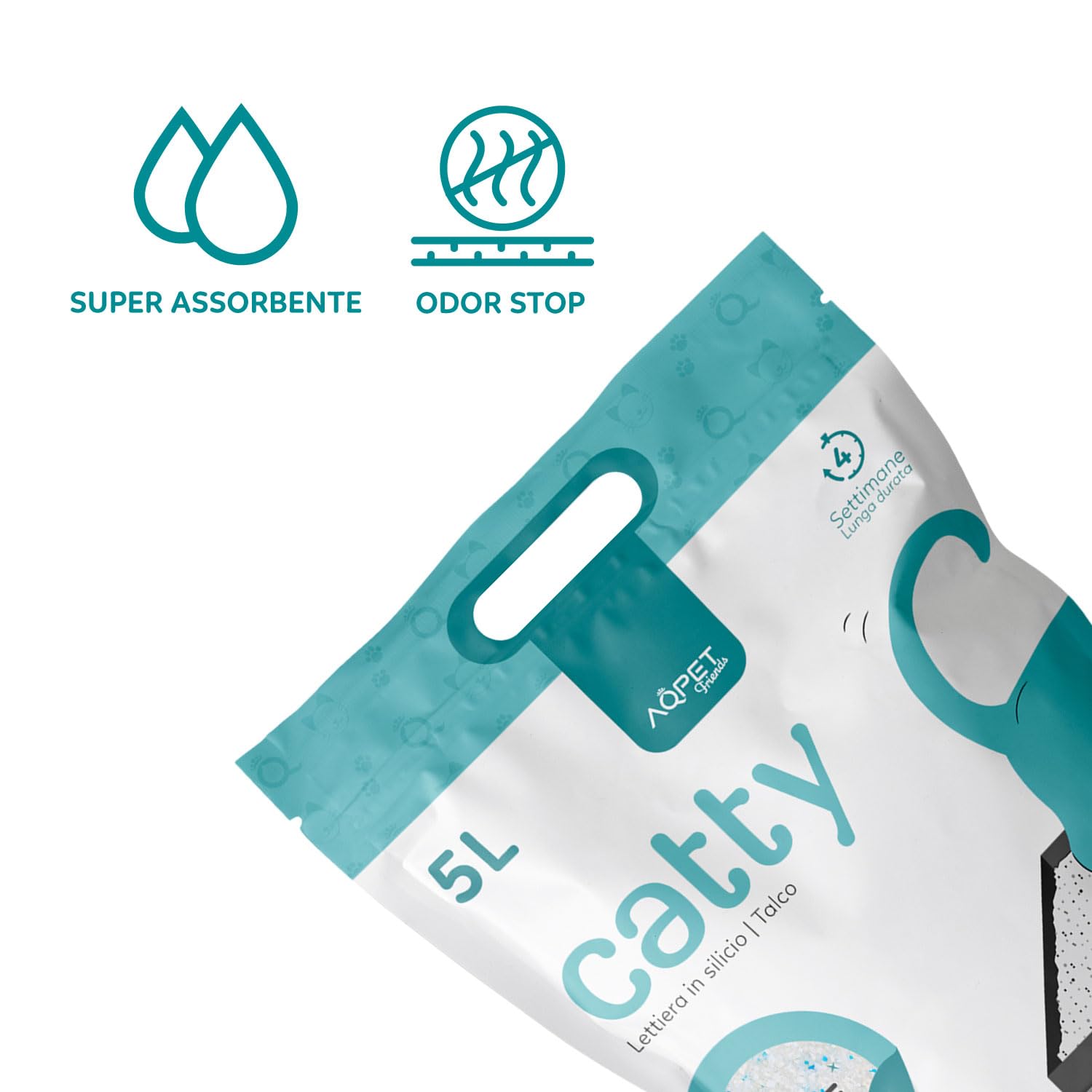 Lettiera per gatti al silicio Aqpet Friends Catty 6x5L (30L) – cristalli di gel di silice profumo talco – ultra assorbente, antibatterica, anti odore e senza polvere