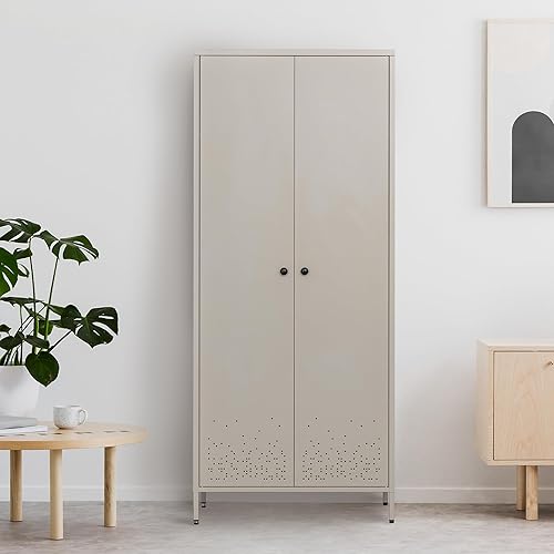 Miniatura 6 de Armario de metal, armario con barra y puertas colgantes, armario de metal con estantes ajustables para dormitorio, cuarto de lavado, color gris