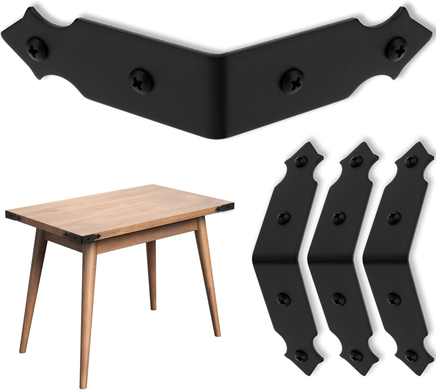 Farmhouse Metal Corner Brackets Decorative Wood Table 6.1" Matte Black Corner Protectors for Retro Industrial Wood Dresser Nightstand TV Stand Bed Frame(Height:1.3") 4Pcs