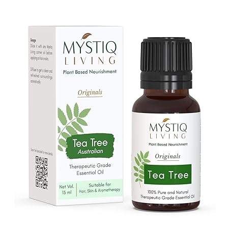 Mystiq Living Originals - Pure Australian Tea Tree Essential Oil, 15ML | For Skin, Pimples, Scars, Acne, Hair Care, Anti Aging Face Care | 100% Pure & Natural