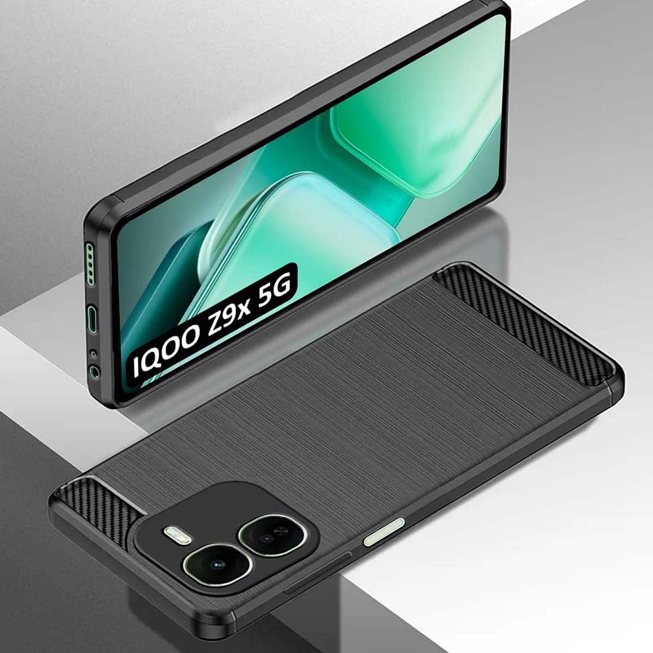 Image of Fashionury Back Cover for iQOO Z9x 5G | Hybrid Protection | Anti-Slip Grip | Rubber TPU Stylish Back Case for iQOO Z9x 5G (Black)