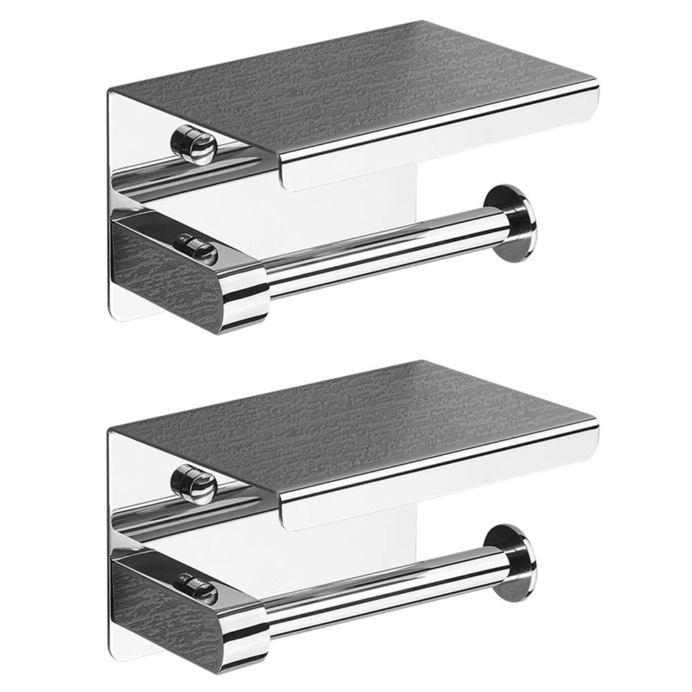 Hndhbfgrt 2X 304 Stainless Steel Toilet Paper Holder with Phone Shelf, Bathroom Tissue Holder Toilet Paper Roll Holder