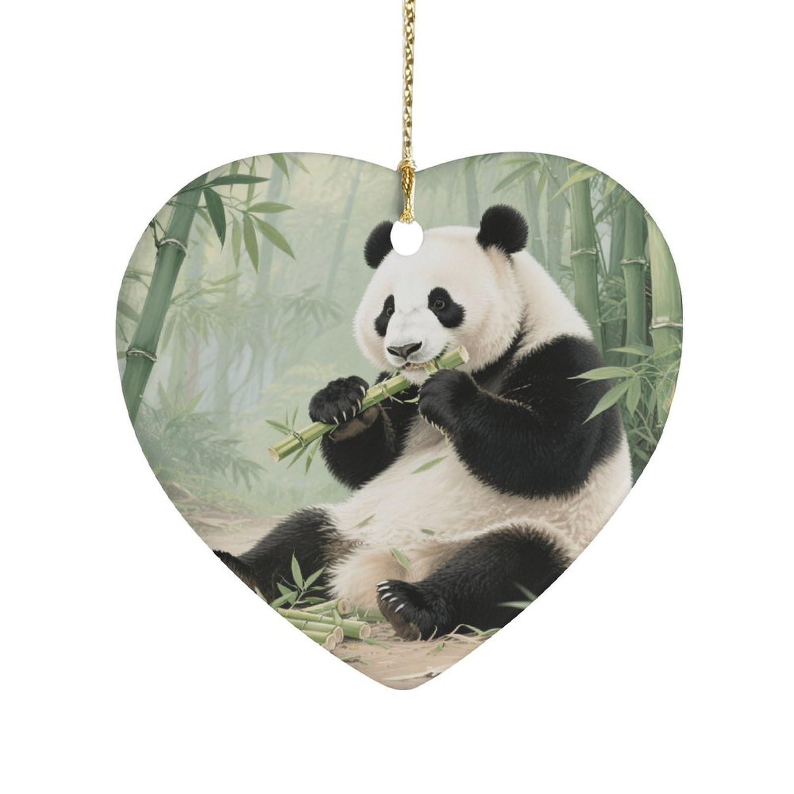 Fekiloot Style Giant Pandas Eating Bamboo Ceramic Ornament Home Decor Keepsake