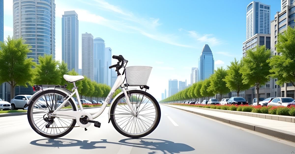 Bicicleta para mujer bicicleta de paseo city bike 26 cambio de 6 velocidades, cuadro bajo (blanco)