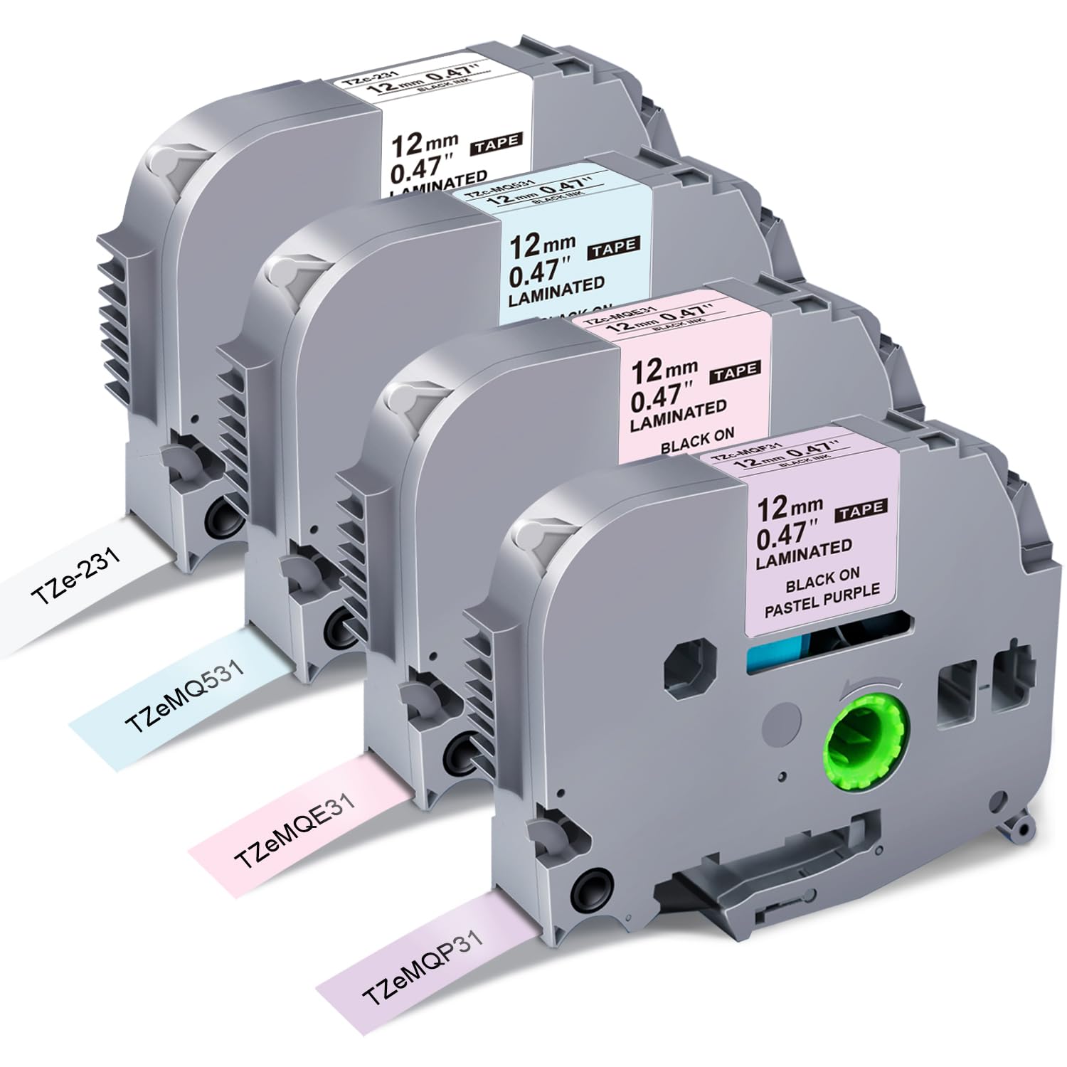 Compatible with Brother Label Maker Tape 12mm 0.47 Laminated Tape TZe-231 TZe-MQP31 MQE31 MQ531 (White and Pastel Purple/Pink/Blue) Compatible for