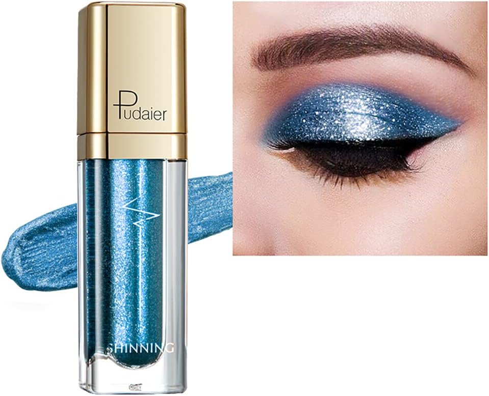 Blue Liquid Glitter Eyeshadow,Metallic Shimmer Glitter Eyeliner Waterproof Long Lasting Quick Drying Eye Shadow Make up (Blue), 4.50 g (Pack of 1)