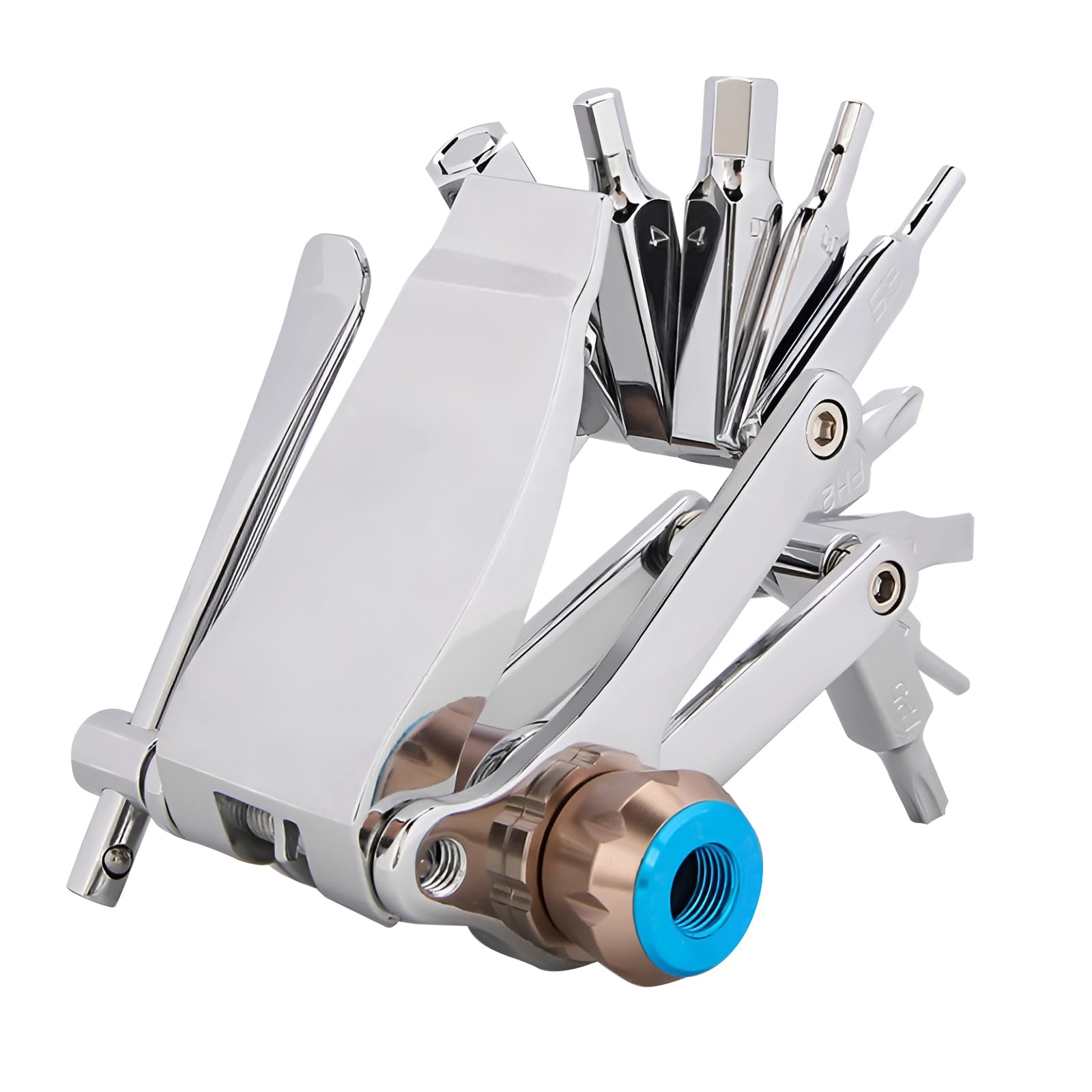 Kit di riparazione per bici 16 in 1 Kit di attrezzi multifunzione per bici compatto e leggero strumento di rimozione dell'ugello di aspirazione/esagonale/leve per pneumatici Kit di strumenti tascabili