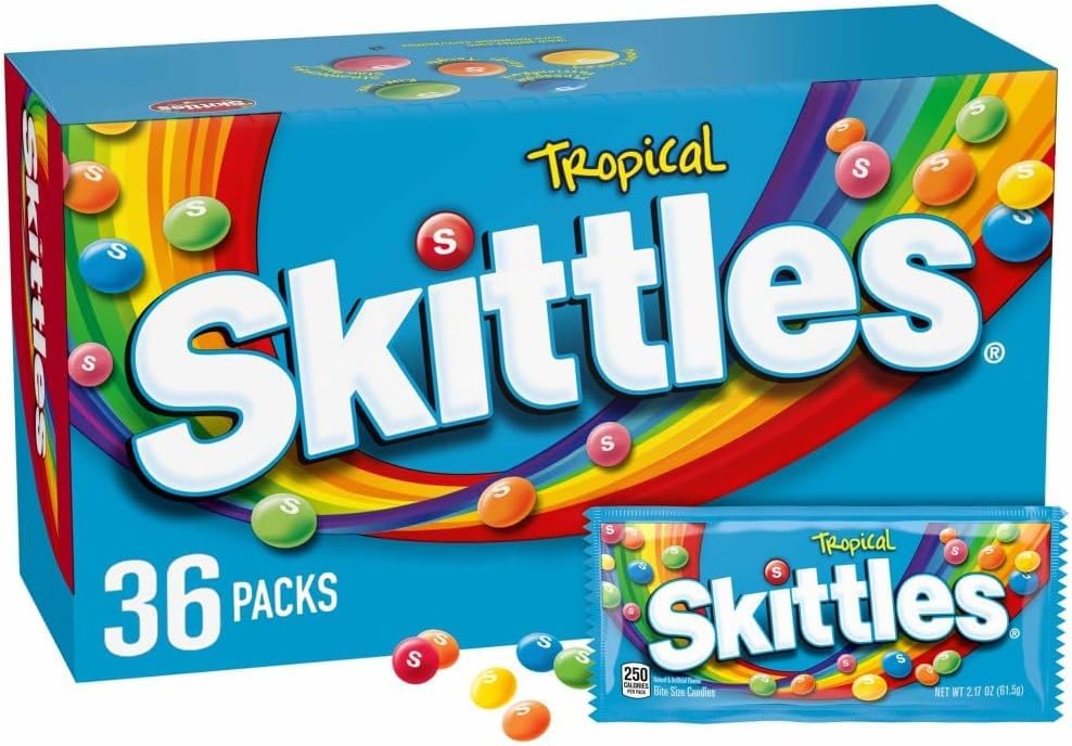 Image of SKITTLES Candy, Tropical Bulk Candy 2.17-Ounce, Individually Wrapped Candy Bulk Box (Pack of 360)