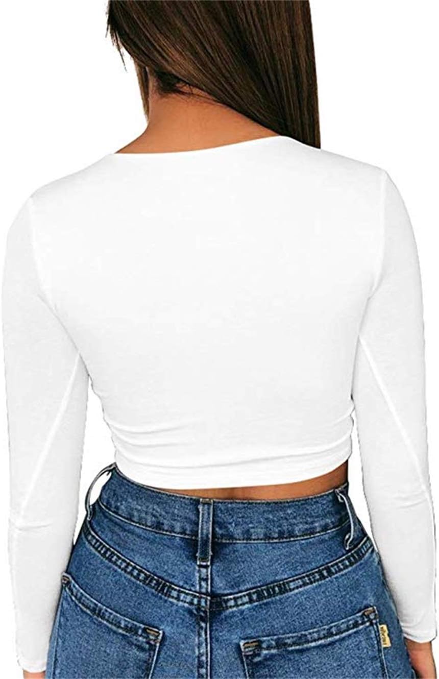 Artfish Women's Long Sleeve Scoop V Neck Crop Top - Image 2